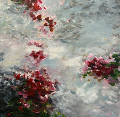 "Zwischen Blüte und Traum" Acryl auf Leinwand, 100x100 cm, Pinseltechnik