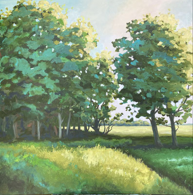 "Baumgruppe in Jemgum", Acryl auf Leinwand, 100x100 cm, Pinseltechnik