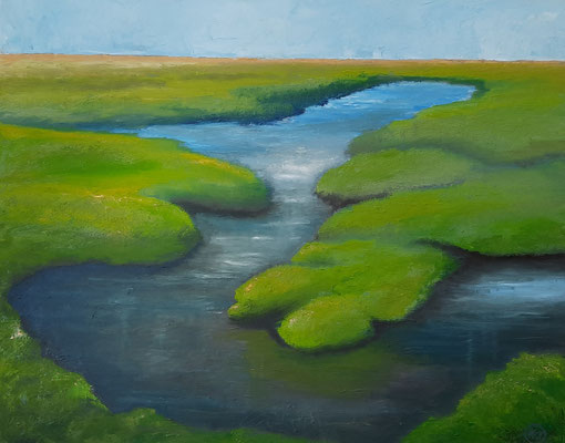 "Salzwiesen", Öl auf Leinwand, 80x100 cm, Pinseltechnik