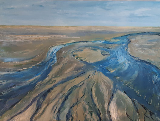 "Priellandschaft", Öl auf Leinwand, 60x80 cm, Pinsel- und Spachteltechnik