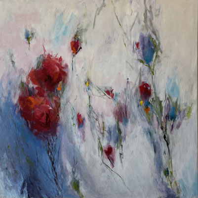 "Blütentanz" Acryl auf Leinwand, 100x100 cm, Pinseltechnik