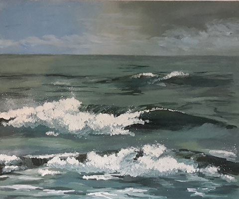 "Wellen", Acryl auf Malpappe, 50x60 cm, Pinseltechnik