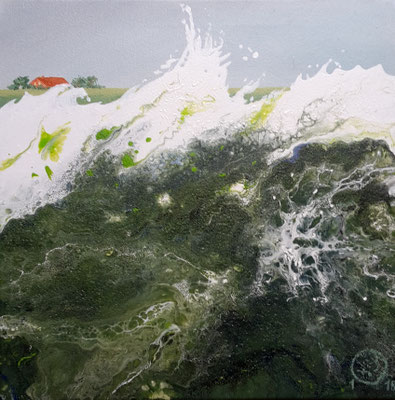 "Pouring 1", Acryl auf Leinwand, 40x40 cm, Pinseltechnik und Pouring