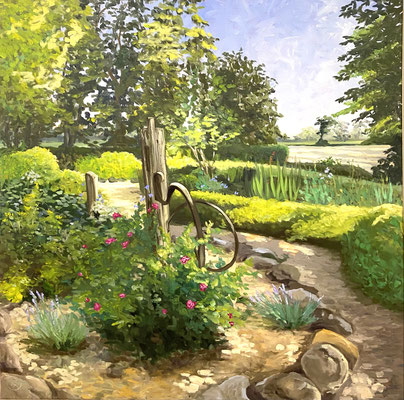 "Das Rosenrondell", Öl auf Leinwand, 100x100 cm, Pinseltechnik