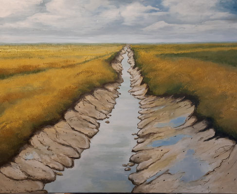 "Vorfluter" Öl auf Leinwand, 80x100 cm, Pinsel- und Spachteltechnik