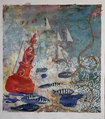 "Boje", Mischtechniken auf Papier, 38x42 cm