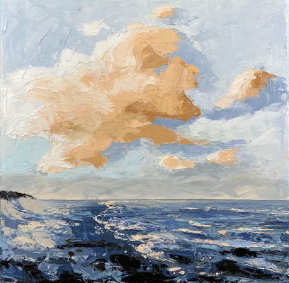 "Rosa Wolke über dem Meer", Öl auf Leinwand, 50x50 cm, Spachteltechnik
