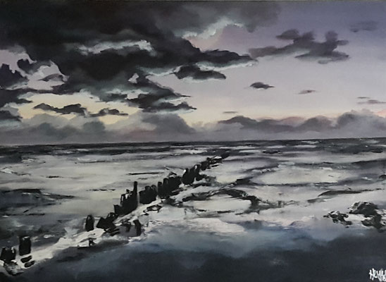 "Sonnenuntergang am Meer", Acryl auf Leinwand, 50x70 cm, Pinseltechnik