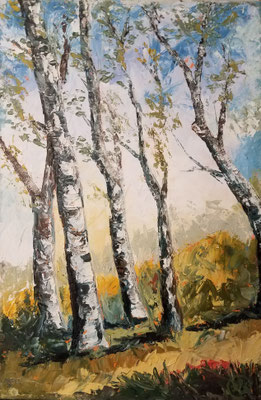 "Birken", Öl auf Leinwand, 40x60 cm, Pinsel- und Spachteltechnik