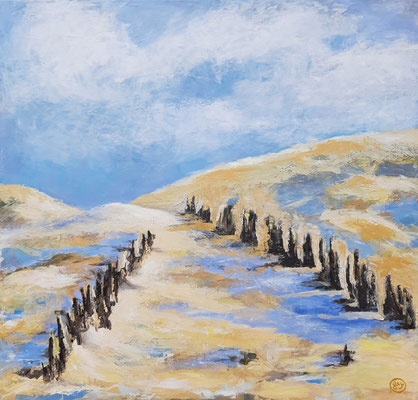"Aufgang zwischen den Dünen" Acryl auf Leinwand, 100x100 cm, Pinsel- und Spachteltechnik