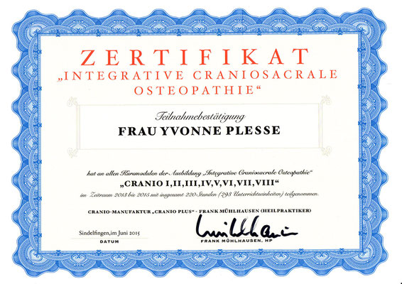 Zertifikat - Craniosacrale Osteopathie