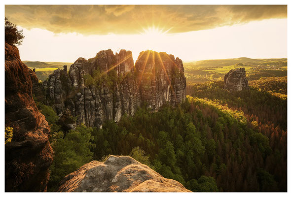 Sonnenuntergang über der Schrammsteinkette