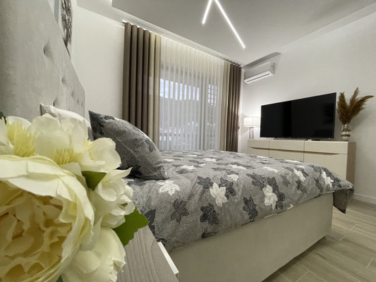 Smart TV and modern furniture in the studio.
