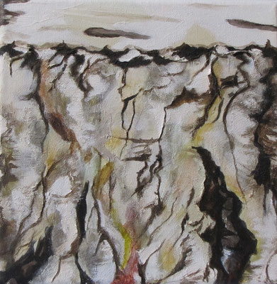 Kleine Verwitterungen V, Acryl u. Tusche auf Leinwand, 20 x 20 cm