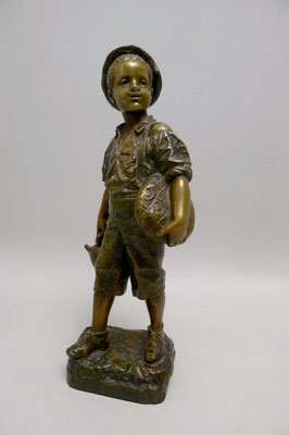 Bronzefigur Junge mit Brotlaib und Weinkrug Eutrope BOURET (1833-1906) H 28,5cm