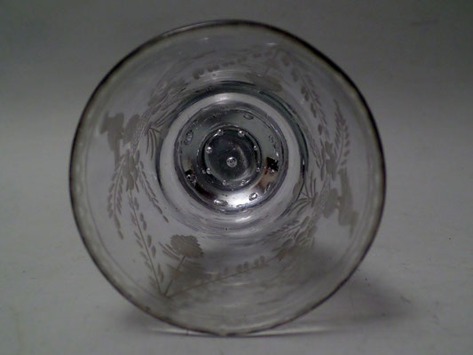 Lauenstein Kelchglas m. Glockenfuß um 1750 mit eingestochen Perlen und Blase im Schaft