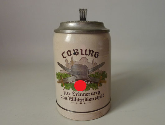 2.WK Bierkrug m. Zinndeckel "Coburg Zur Erinnerung an meine Dienstzeit"