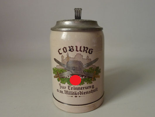 2.WK Bierkrug m. Zinndeckel "Coburg Zur Erinnerung an meine Dienstzeit"