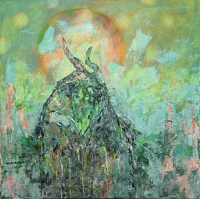 der Hase, der mit dem Frosch fremd geht 110 x 110 cm