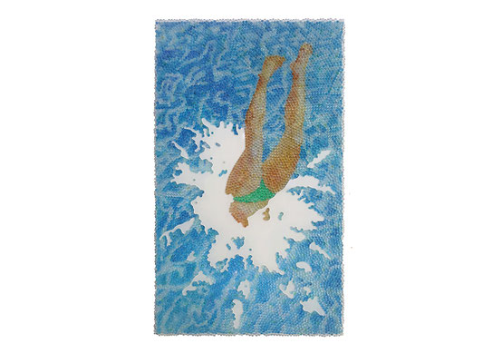 Wassersprung  1, Glaskugeln, Plexiglas auf Öl, Leinwand und Holz, 2018, 100 x 60 cm (Sammlung Kypta, Offenbach)