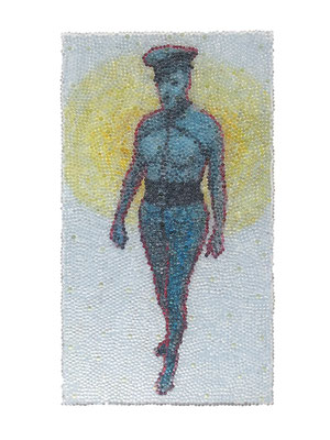 Lustpolizei, Glaskugeln, Plexiglas auf Öl, Leinwand und Holz, 2017, 80 x 45 cm