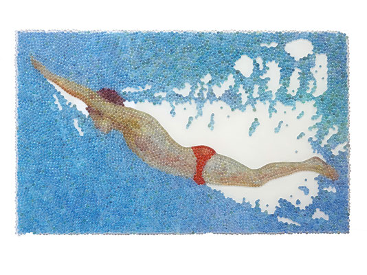 Wassersprung  2, Glaskugeln, Plexiglas auf Öl, Leinwand und Holz, 2018, 60 x 100 cm (Privatbesitz Bayreuth)