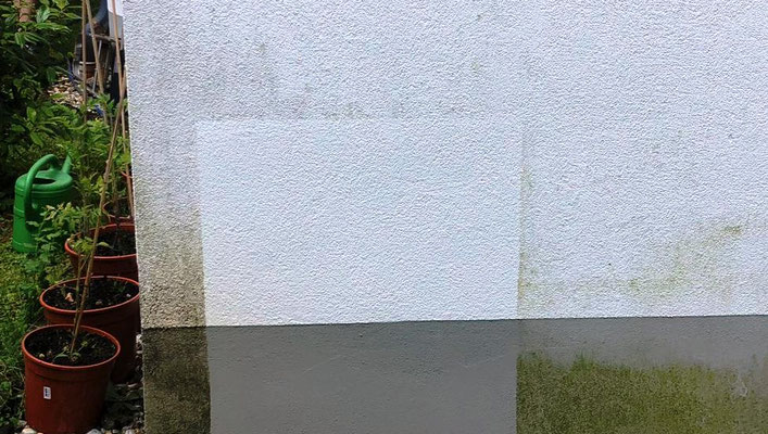 Probefläche vor der Fassadenreinigung