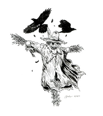 Inktober drawing, 2017. "Scarecrow" 9x12" 