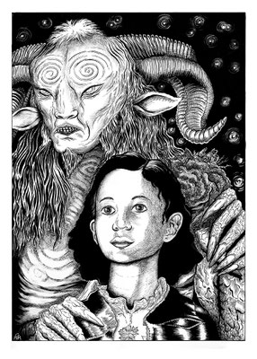 'Pan's Labyrinth' 16x20" Example commission. Pen and ink on bristol.