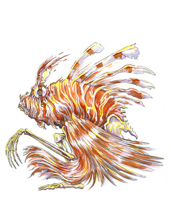 Autumn Fish. Watercolor & gouache character concept.