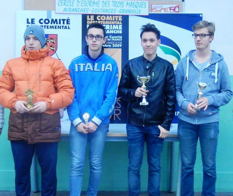 podium complet : 1. TEACA Bogdan (Alençon) ; 2. MALARD Luca (Bayeux) ; 3. AMSTRONG Loïs (Bayeux) & MARTIN Steven (Entente BH)