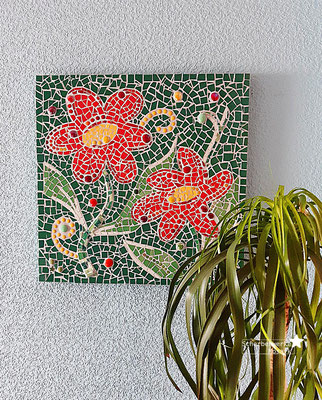 Mosaikbild " Rote Blüten" 45x45cm