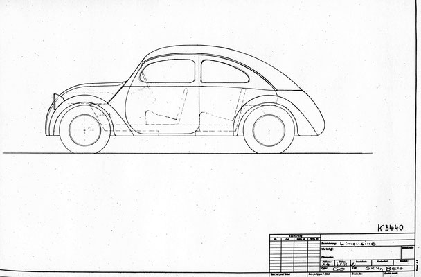August 1934: Skizze Limousine Typ 60: Karosserie Studie von Erwin Komenda
