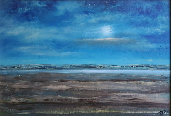BEWÖLKTER MOND / 2024 / 28,5 x 45 / OEL