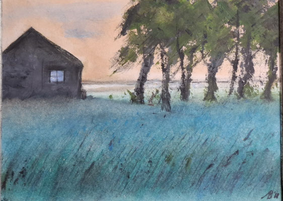 KLEINES HAUS AM WASSER / 2018 / 17 x 23 / OEL