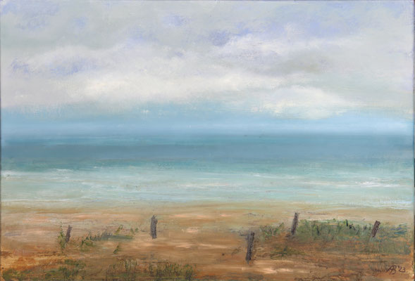 ,,5 Holzpflöcke am Strand" 2023  (41x 60)