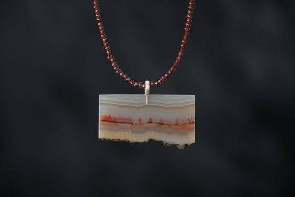 Produktnummer 9136 - Landschaftsachat, 925/- Silber, Granatkette