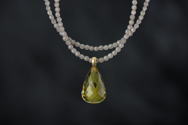 Produktnummer 8770 - Grüner Bernstein, 750/- Gelbgold, Achate