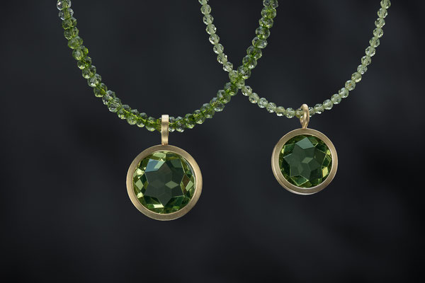 Produktnummer 9165 - 750/- Gelbgold,  grüne Bernsteine, Peridotketten