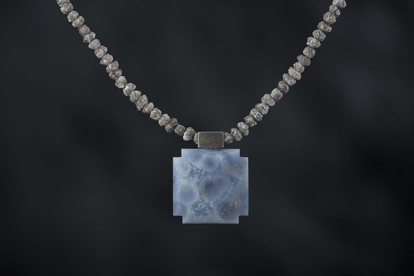 Produktnummer 8773  - Calcedon, 925/- Silber, Rohdiamantkette
