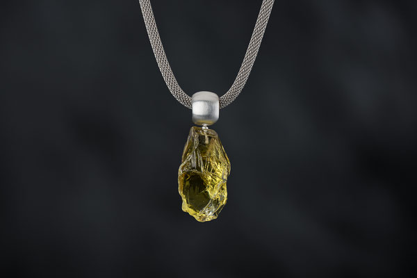 Produktnummer 8764 - Lemonquarz Brocken, 925/- Silber, Edelstahlgeflecht