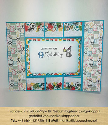 Tischdekoration im Fußball-Style für Geburtstagsfeier (aufgeklappt)