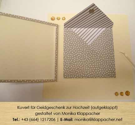 Aufgeklapptes Kuvert für Geldgeschenk zur Hochzeit