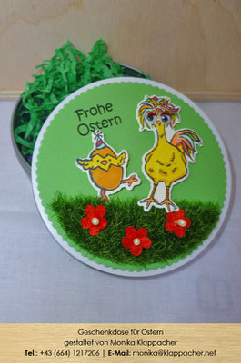 Geschenkdose grün mit Küken-Motiv