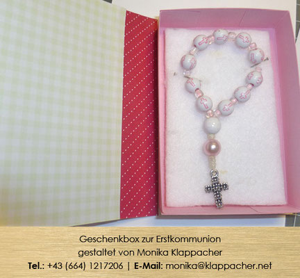 Geschenkbox pink mit Fingerrosenkranz