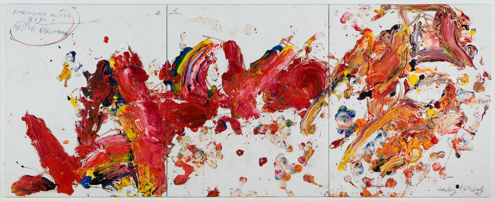 Hartwig Ebersbach, Kaspar -Kalligramm Regenbogenriter Wuyi (dreiteilig), 2005, Öl auf Leinwand, © VG Bild-Kunst, Bonn 2018