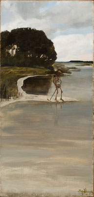 Max Klinger, Der Tod am Wasser, 1881, Öl auf Leinwand, nachträglich auf Holz übertragen