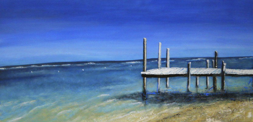 Steg in der Karibik - 80 x 120cm, Acrylmischtechnik auf Leinwand, verkauft