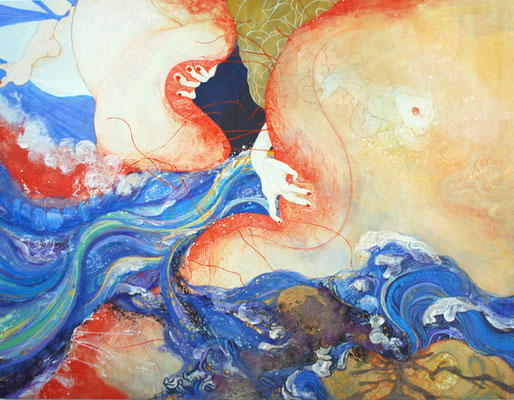 [されども]　　　９１ｃｍ×１1６.９ｃｍ　　　麻紙に岩絵具　　　　　　　　　　　　　　　　　　　　　　　　　　　　　　　　　　　　　　[However]　　　　Pure pigment on Japanese Paper　　　　　　　　　　　　　　　　