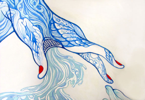 デアイ　　　　　18.5ｃｍ×26ｃｍ　麻紙に岩絵具